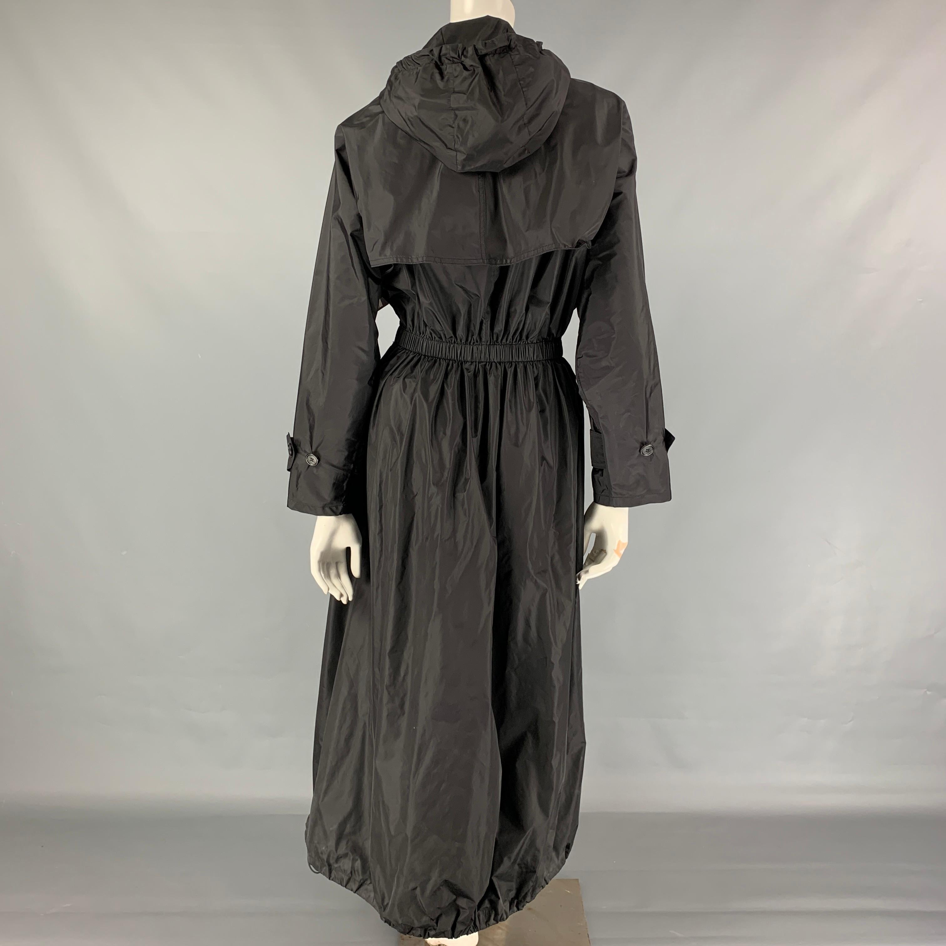 Women's PRADA Size 2 Black Polyamide Zip Up Hooded Long Coat