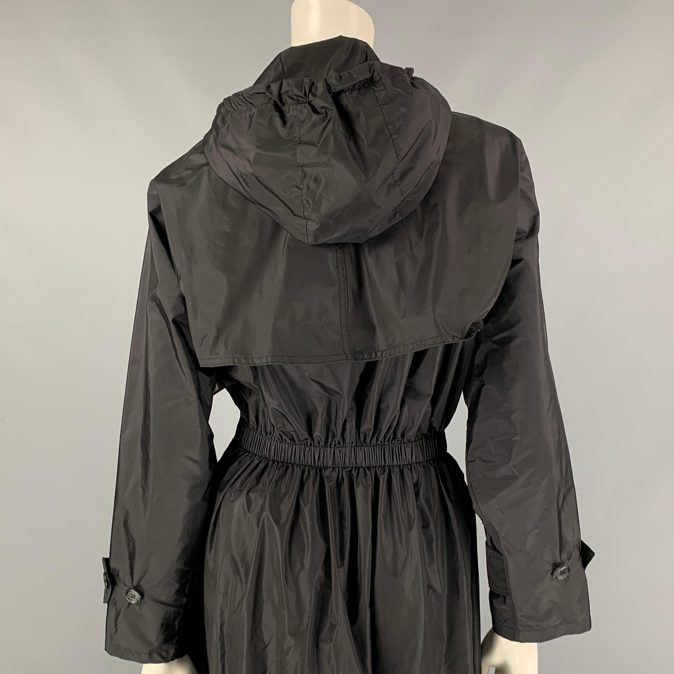 PRADA Size 2 Black Polyamide Zip Up Hooded Long Coat 1