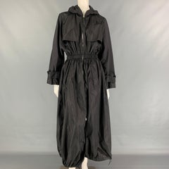 PRADA Size 2 Black Polyamide Zip Up Hooded Long Coat