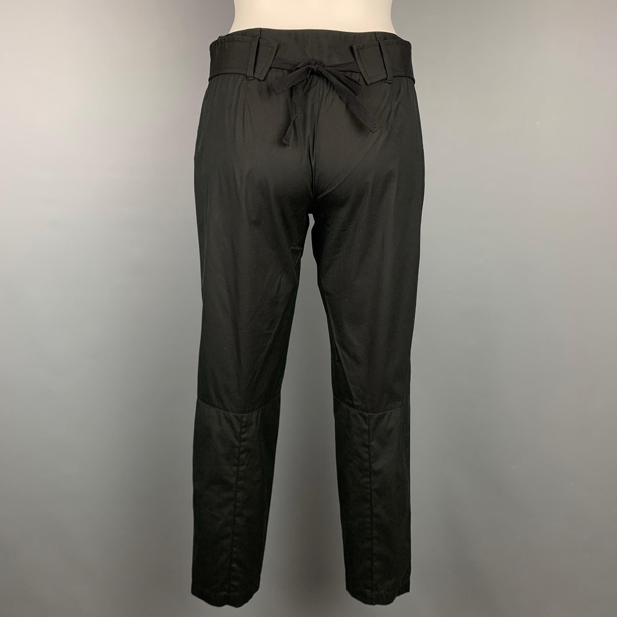 PRADA Size 2 Black Poplin Cotton Blend Belted Casual Pants In Good Condition For Sale In San Francisco, CA