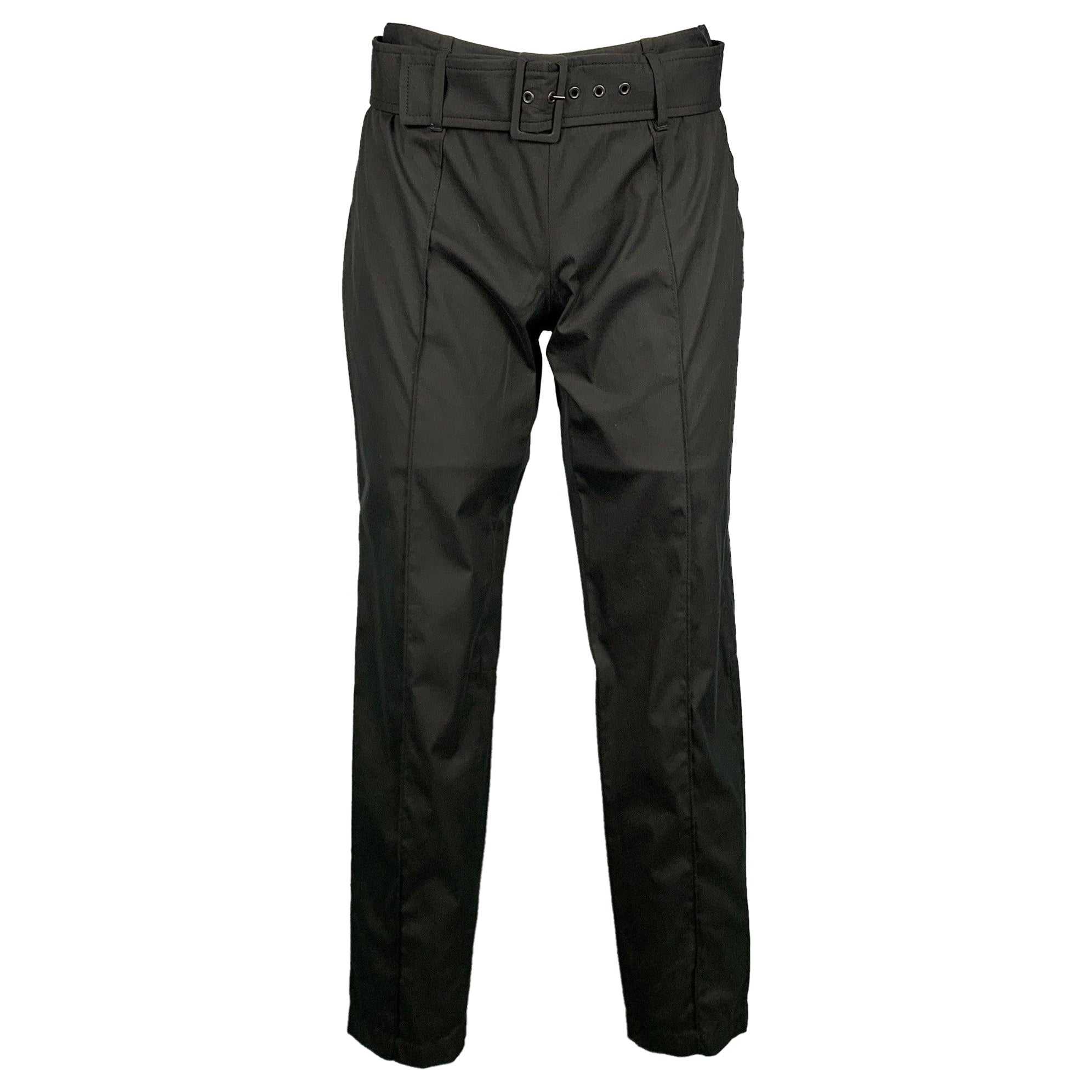PRADA Talla 2 Negro Popelín Algodón Con Cinturón Pantalón Casual