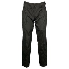 PRADA Talla 2 Negro Popelín Algodón Con Cinturón Pantalón Casual