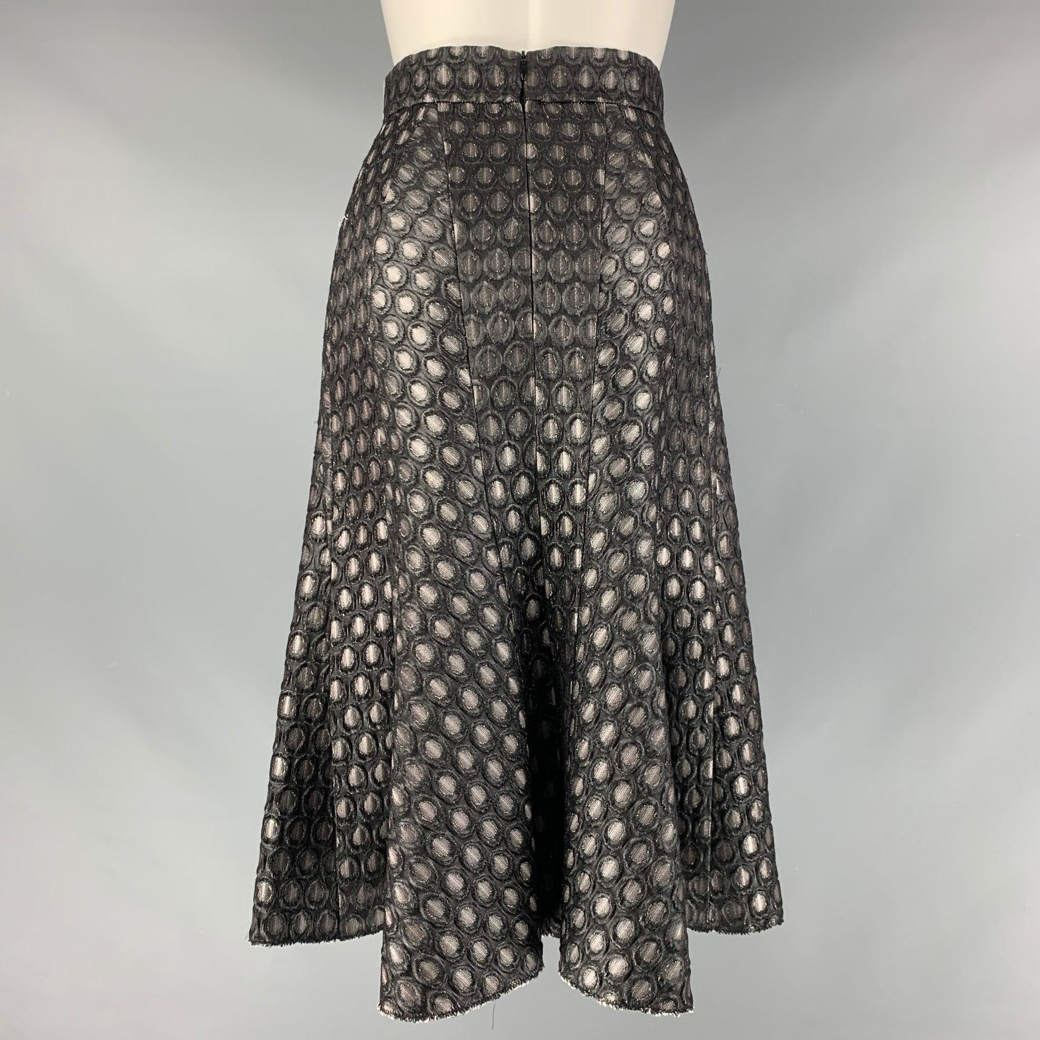 PRADA Size 2 Black Silver Acrylic Blend Dots A-Line Skirt In Excellent Condition In San Francisco, CA
