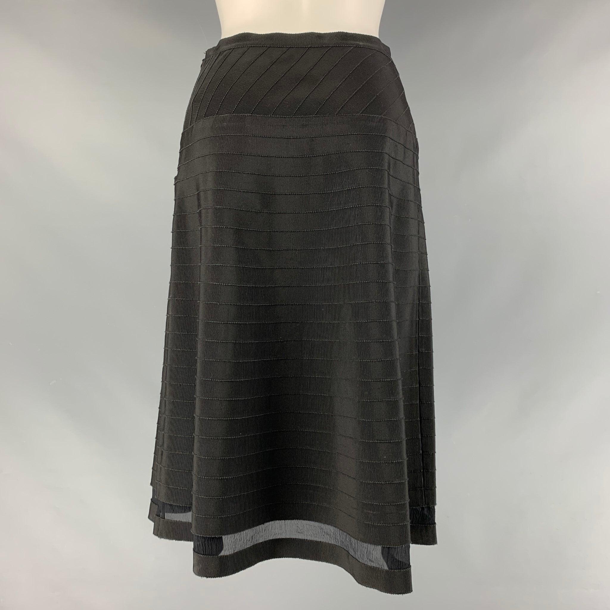 Women's PRADA Size 2 Black Viscose &  Cotton Textured A-Line Skirt For Sale