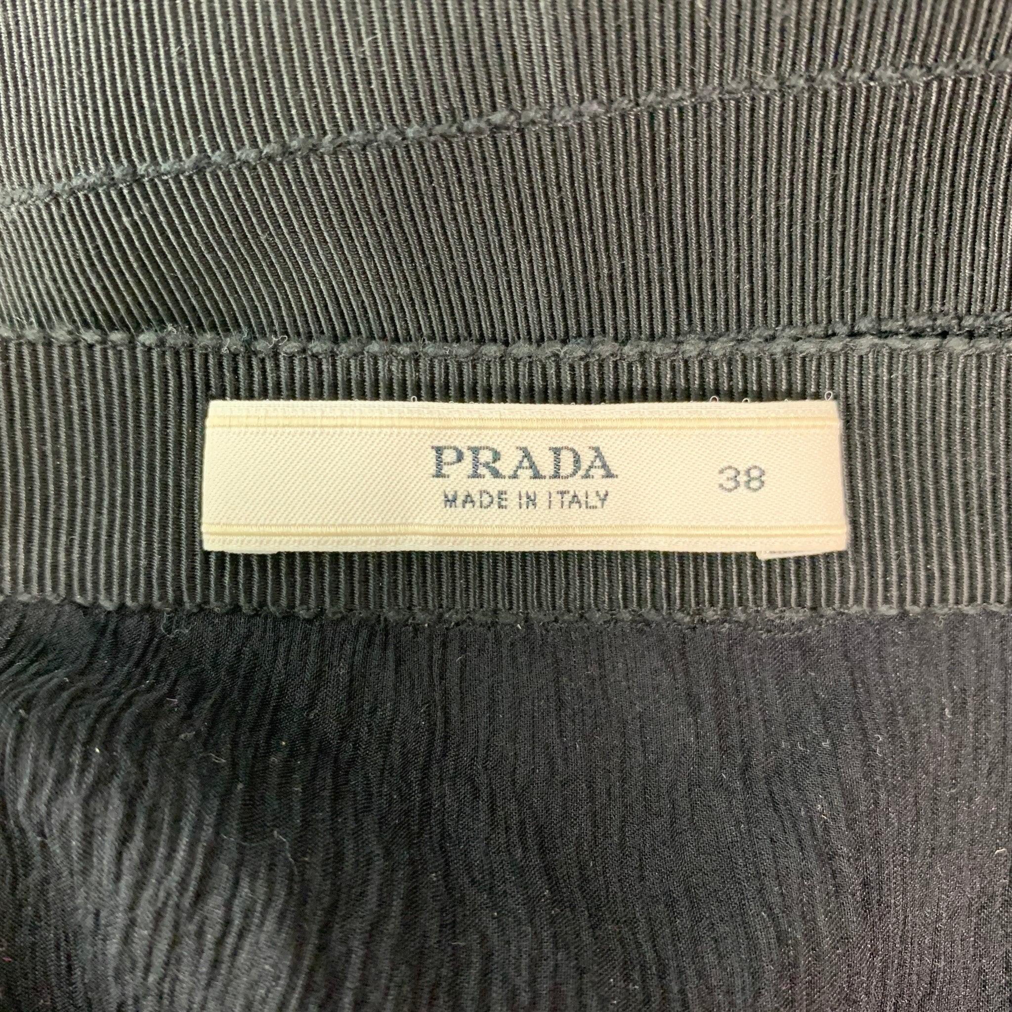 PRADA Size 2 Black Viscose &  Cotton Textured A-Line Skirt For Sale 1