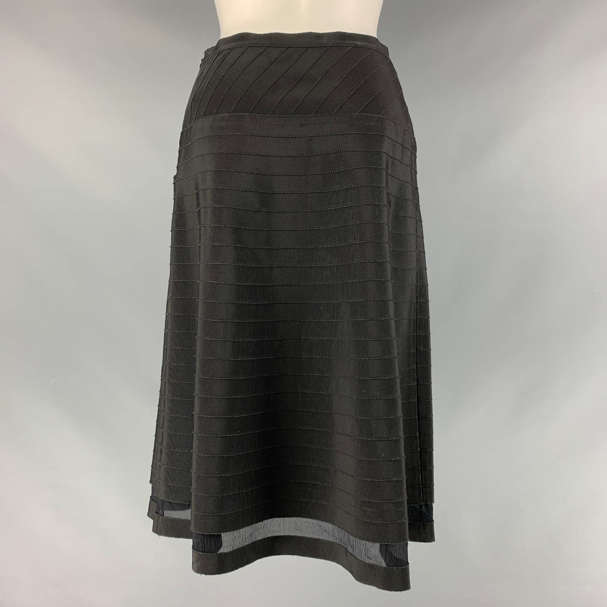 PRADA Size 2 Black Viscose & Cotton Textured A-Line Skirt 1