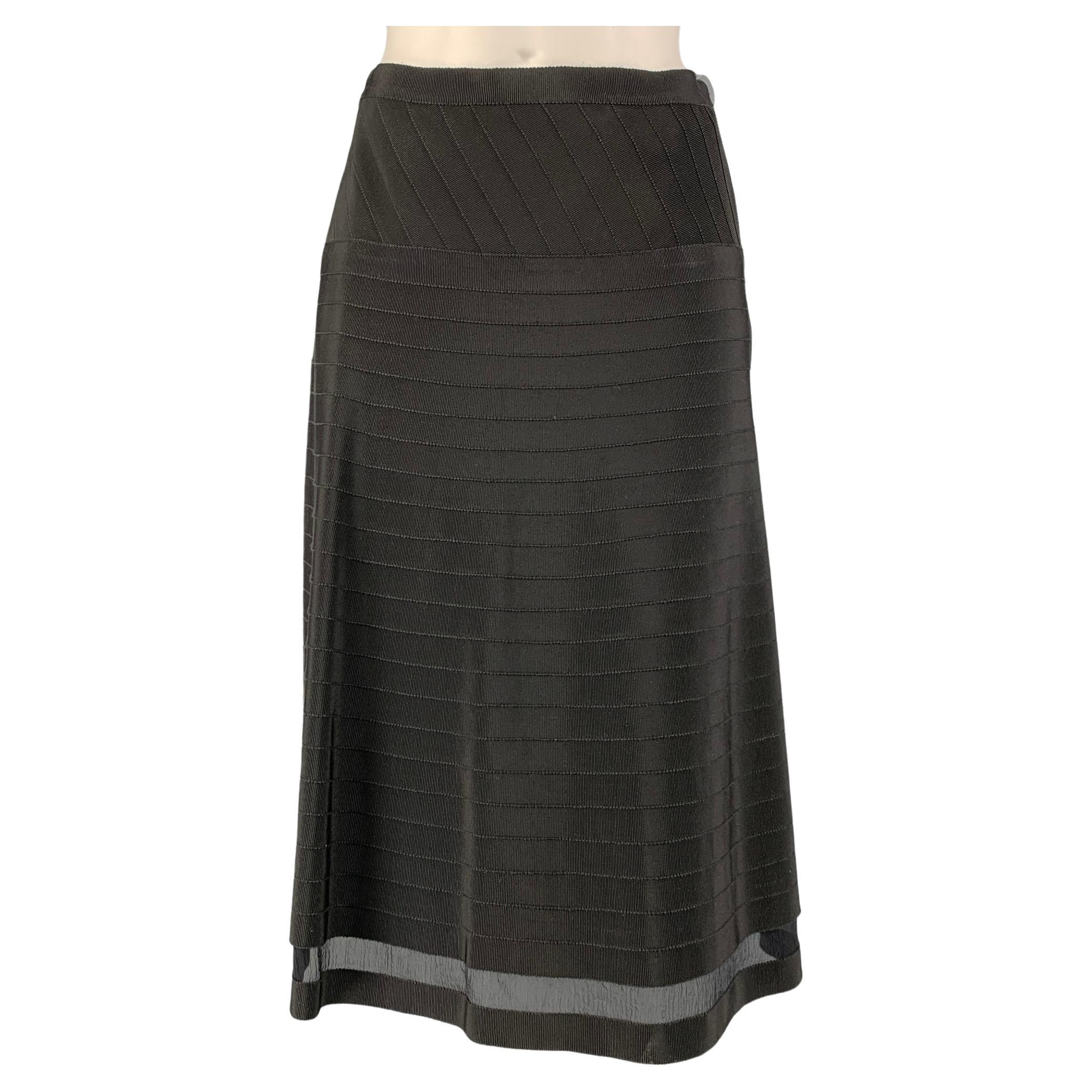 PRADA Size 2 Black Viscose & Cotton Textured A-Line Skirt