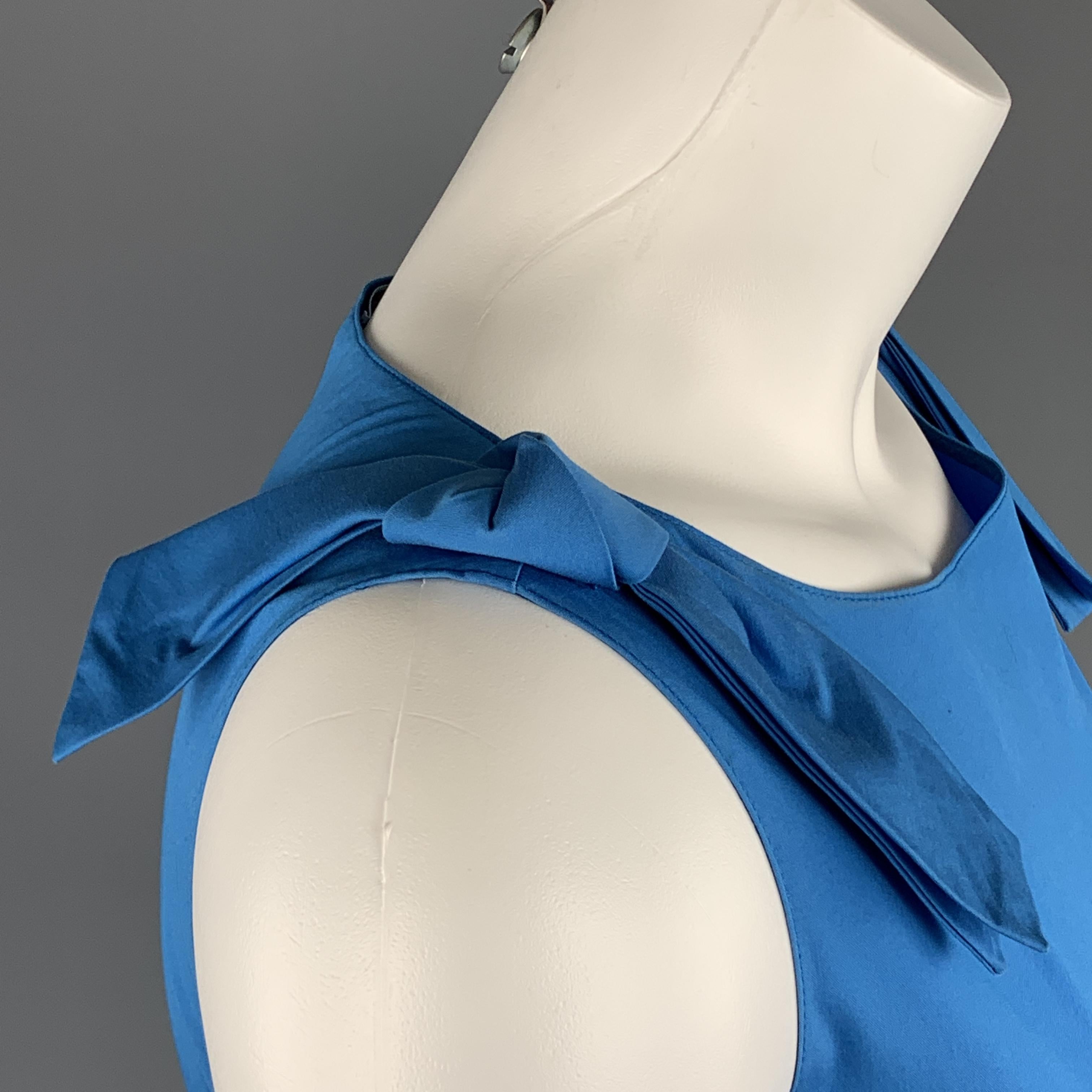 PRADA Size 2 Blue Bow Strap Fit Flare Dress In Excellent Condition In San Francisco, CA