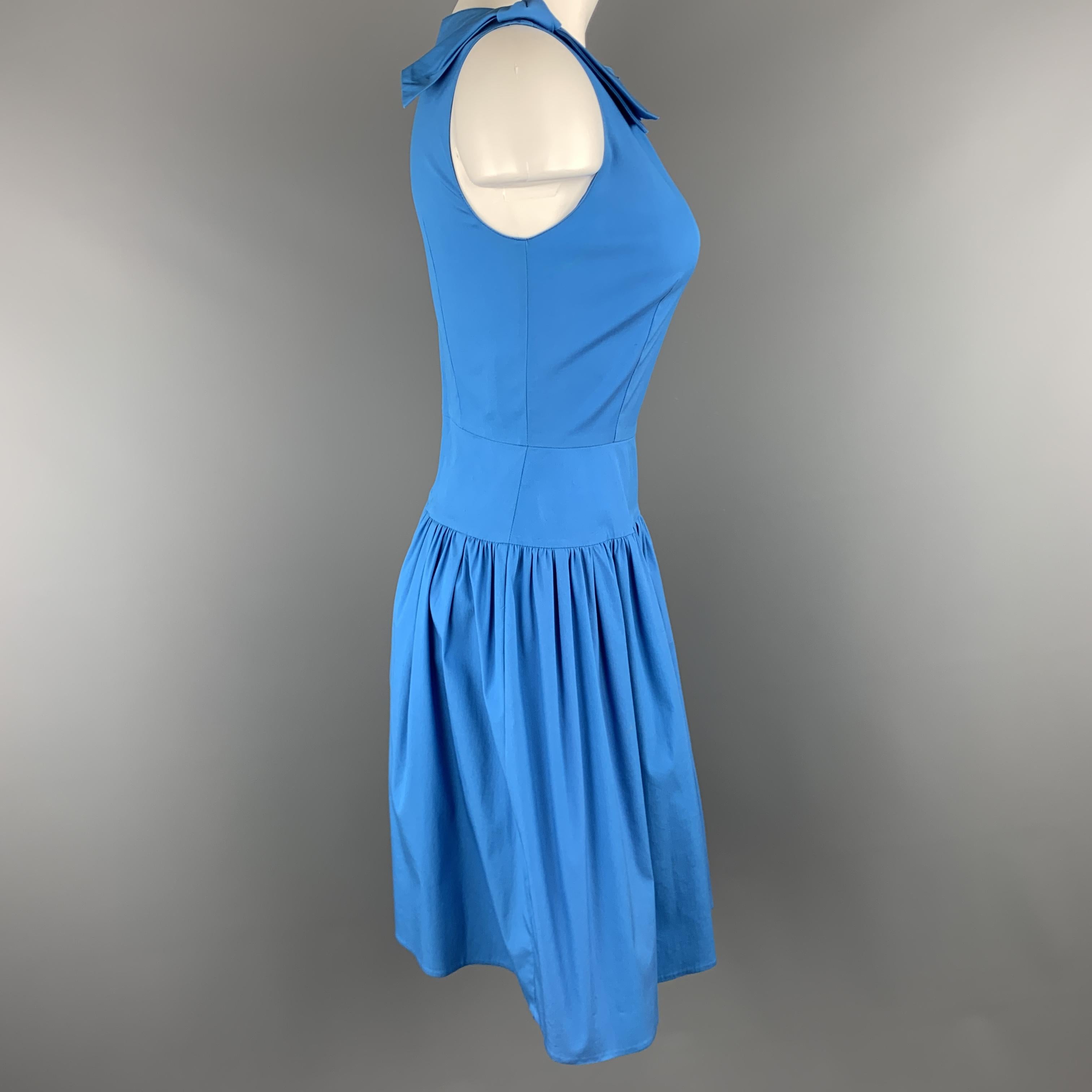 Women's PRADA Size 2 Blue Bow Strap Fit Flare Dress