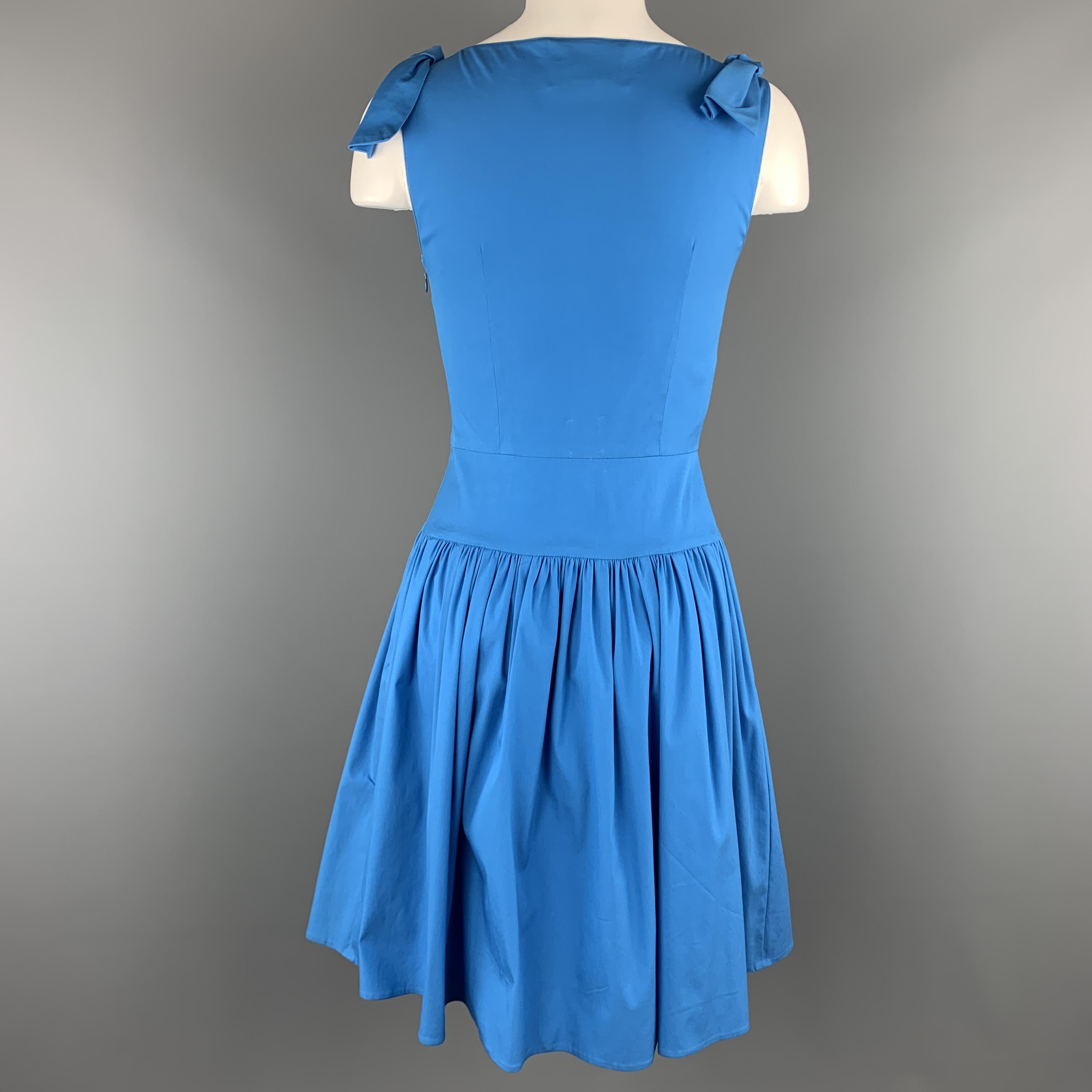 PRADA Size 2 Blue Bow Strap Fit Flare Dress 1