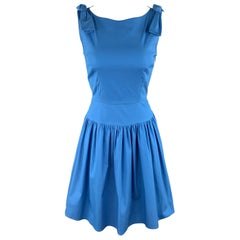 PRADA Size 2 Blue Bow Strap Fit Flare Dress