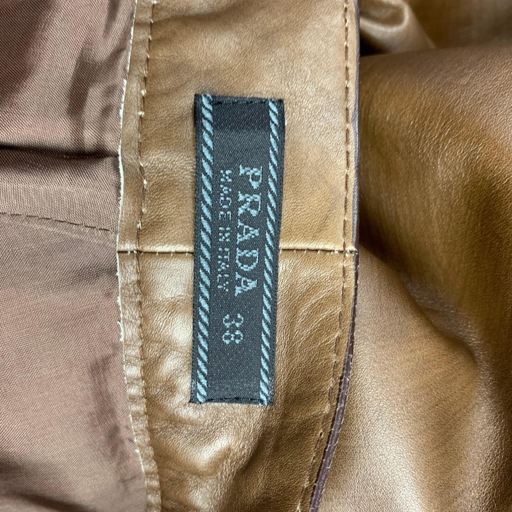 PRADA Size 2 Brown Burnished Leather Straight Leg Dress Pants For Sale 1