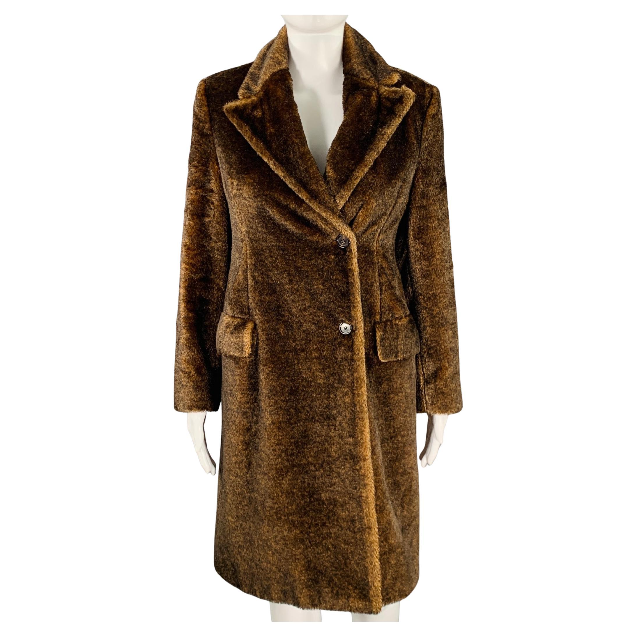 PRADA Taille 2 Brown Camel Mohair Faux Fur Coat