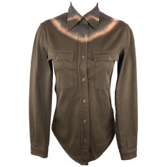 PRADA Size 2 Brown Tie Die Western Shirt Blouse