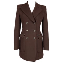 PRADA Size 2 Brown Virgin Wool Blend Double Breasted Coat