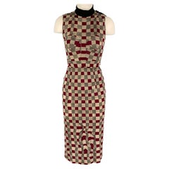 PRADA Size 2 Burgundy Brown Viscose Checkered Sleeveless Mid-Calf Dress