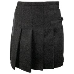 PRADA Size 2 Charcoal Virgin Wool Pleated Mini Skirt