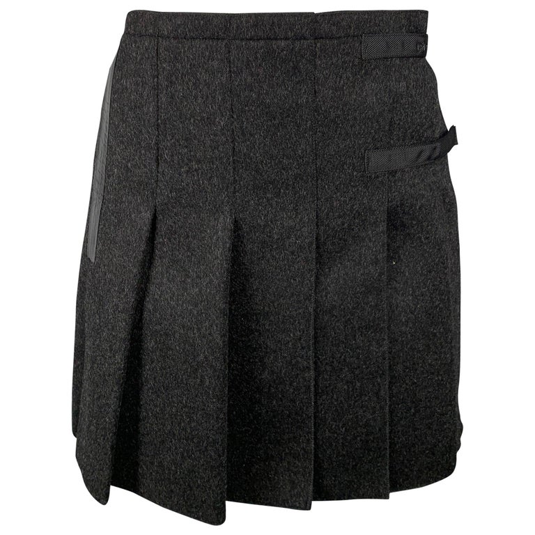 PRADA Size 2 Charcoal Virgin Wool Pleated Mini Skirt at 1stDibs