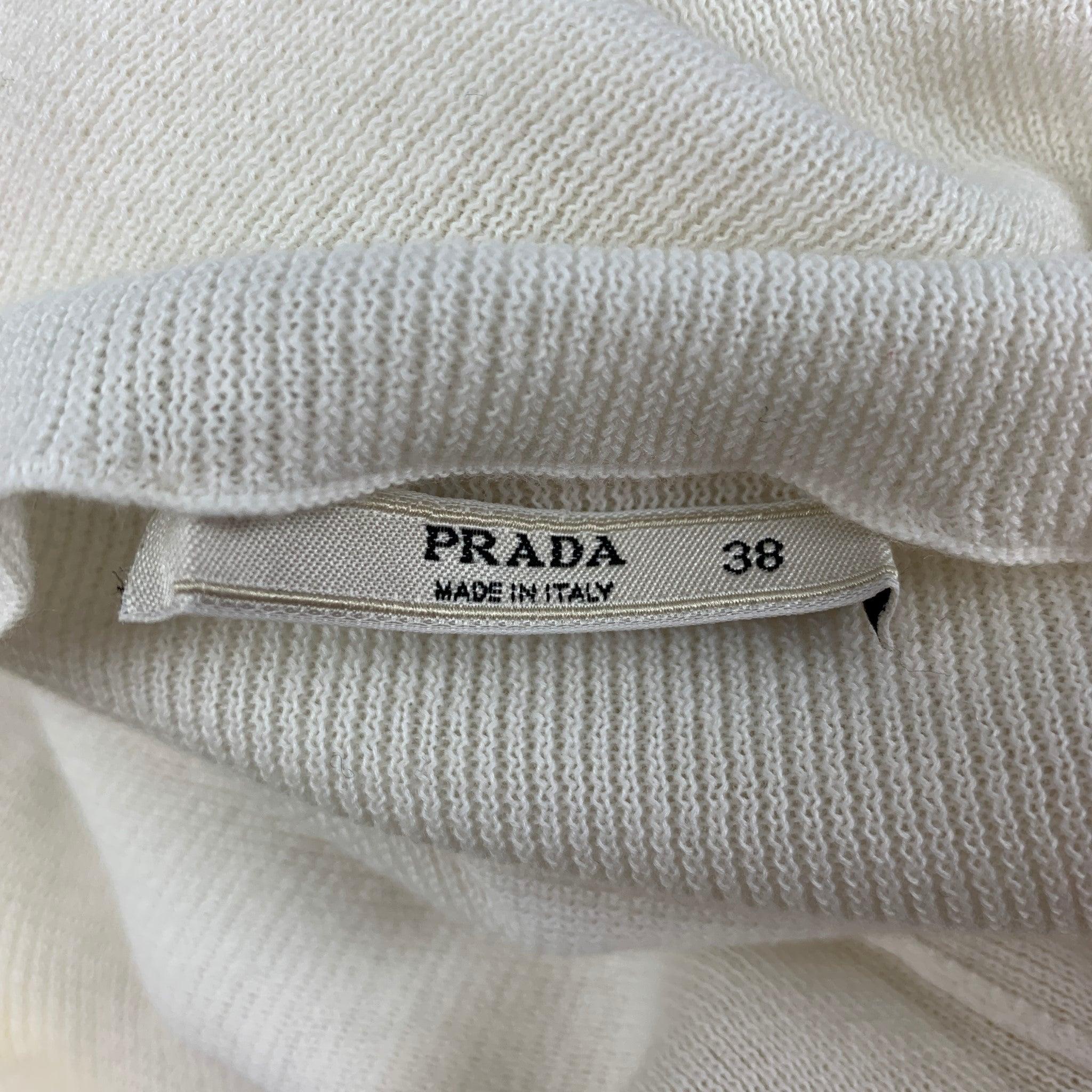Women's PRADA Size 2 Cream Knitted V-Neck Pullover For Sale