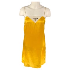 PRADA Size 2 Gold Silk Logo Spaghetti Straps Dress