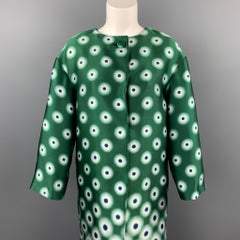PRADA Size 2 Green Twill Dot Print Silk / Polyester Evening Coat