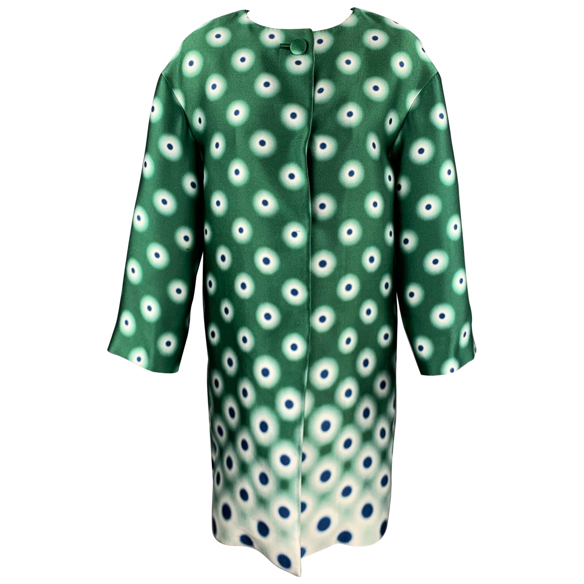 PRADA Size 2 Green Twill Dot Print Silk / Polyester Evening Coat