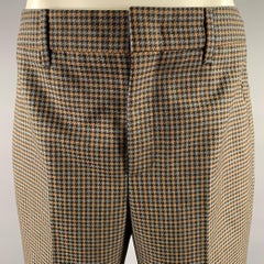 PRADA Size 2 Grey Tan Wool Blend Houndstooth Pants