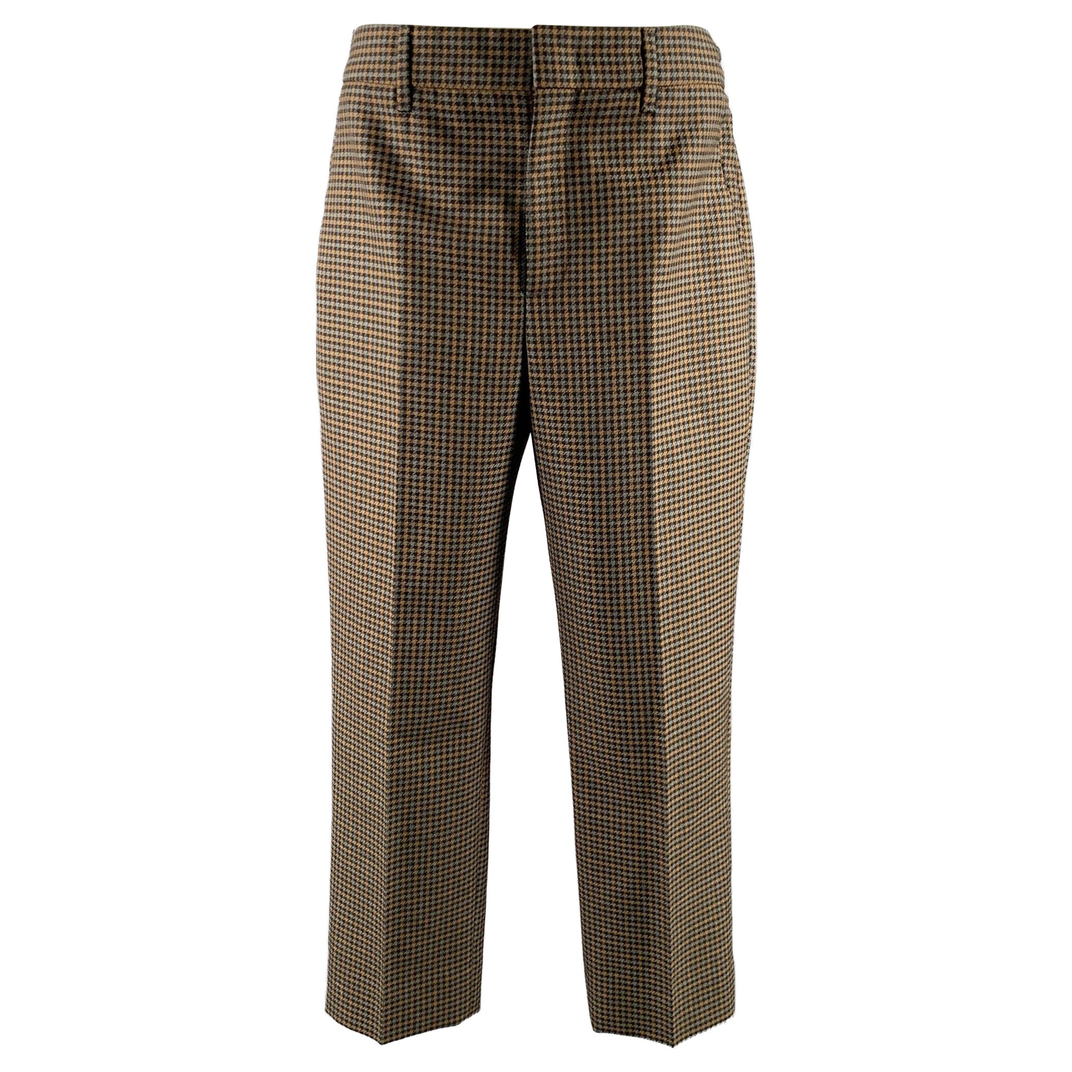 PRADA Size 2 Grey Tan Wool Blend Houndstooth Pants