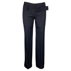 PRADA Size 2 Navy Virgin Wool Belted Pleated Dress Pants