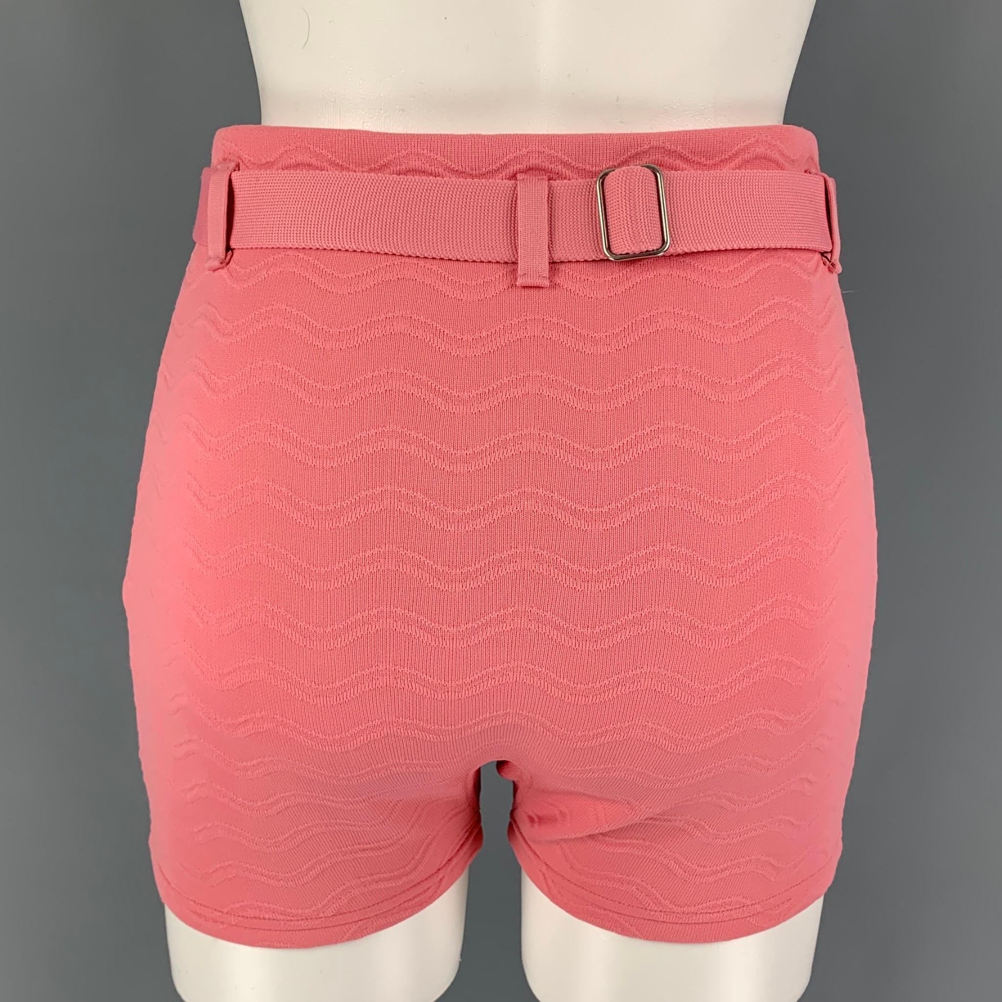 PRADA Size 2 Pink Polyester Blend Jacquard Belted Mini Skirt  In Excellent Condition In San Francisco, CA