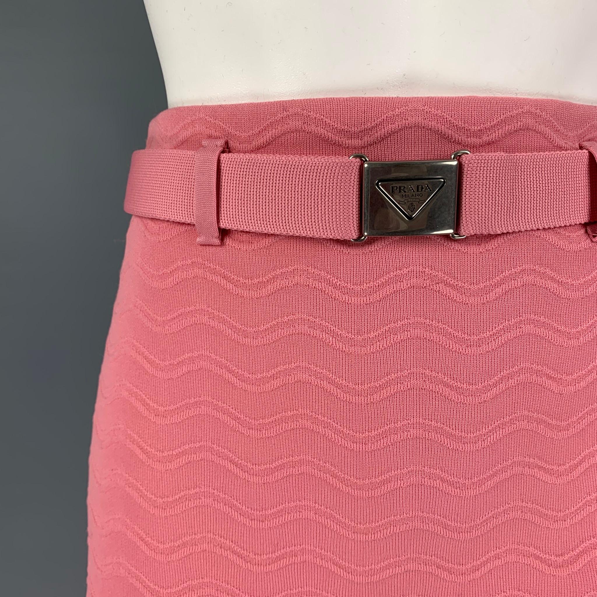 Women's PRADA Size 2 Pink Polyester Blend Jacquard Belted Mini Skirt 