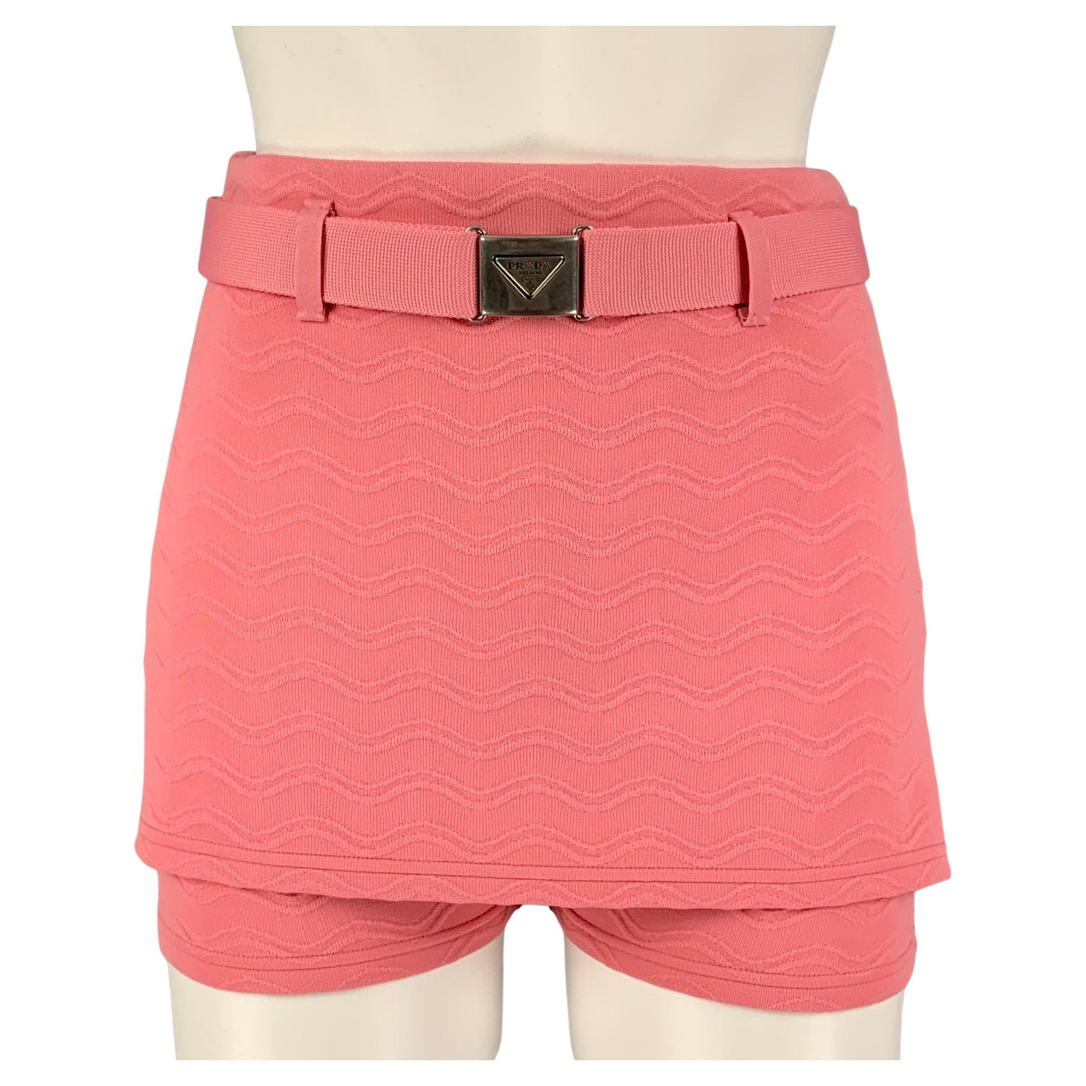 PRADA Size 2 Pink Polyester Blend Jacquard Belted Mini Skirt 