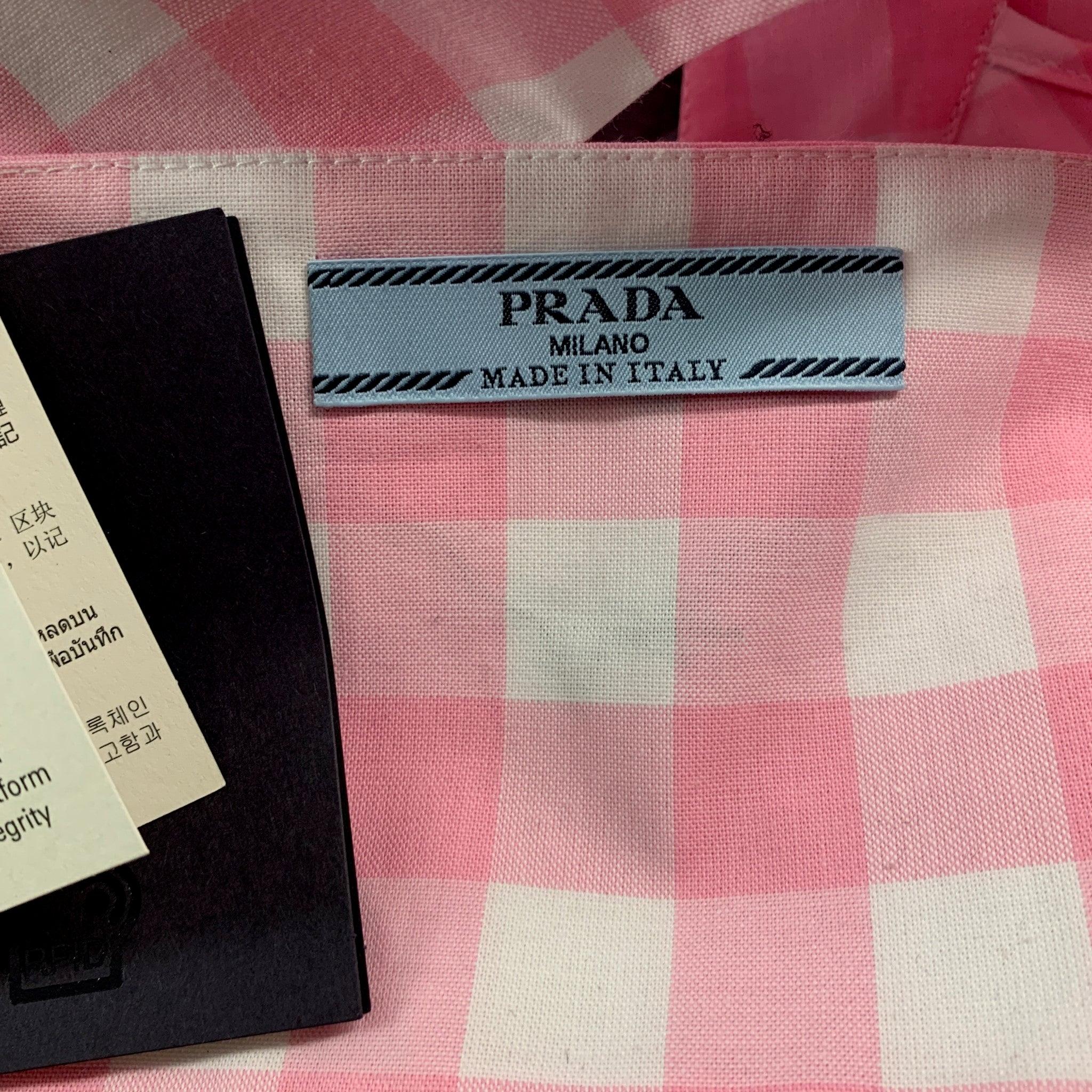 PRADA Size 2 Pink White Cotton Gingham Bralette Casual Top For Sale 1