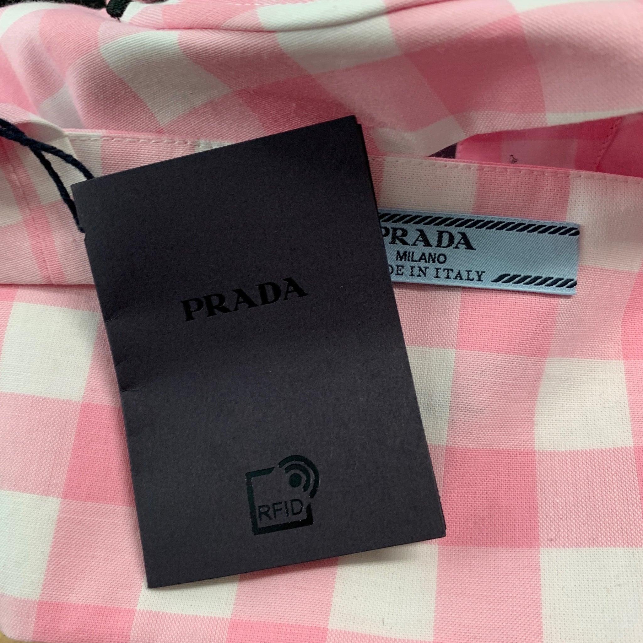 PRADA Size 2 Pink White Cotton Gingham Bralette Casual Top For Sale 2