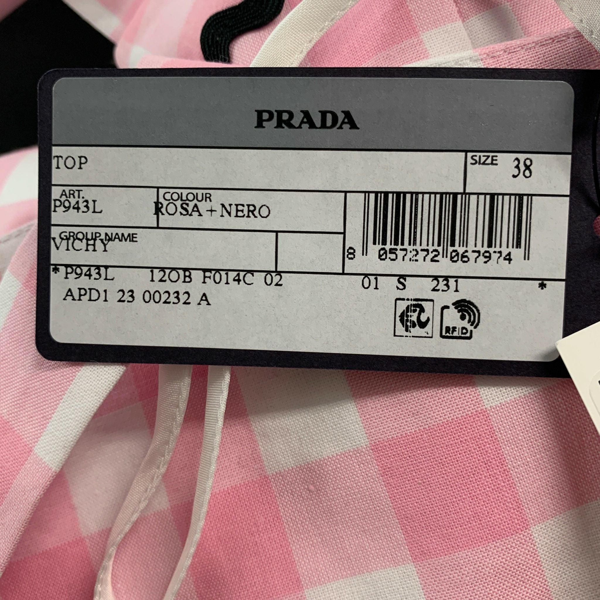 PRADA Size 2 Pink White Cotton Gingham Bralette Casual Top For Sale 3