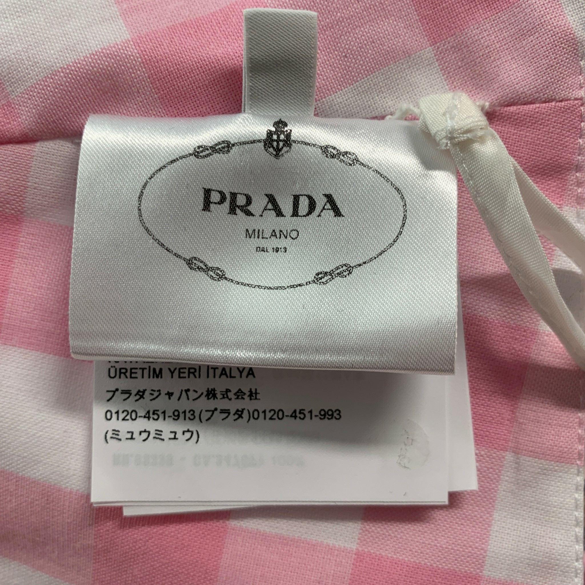 PRADA Size 2 Pink White Cotton Gingham Bralette Casual Top For Sale 5