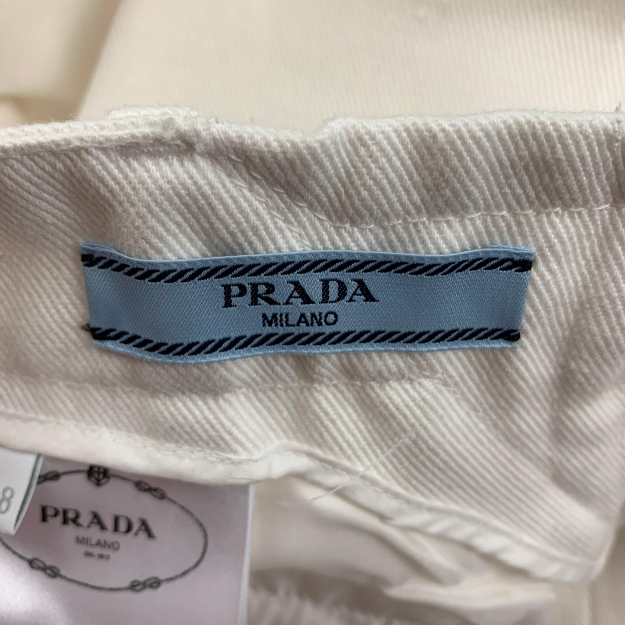  PRADA - Short à jambes larges en coton blanc, taille 2 Pour femmes 