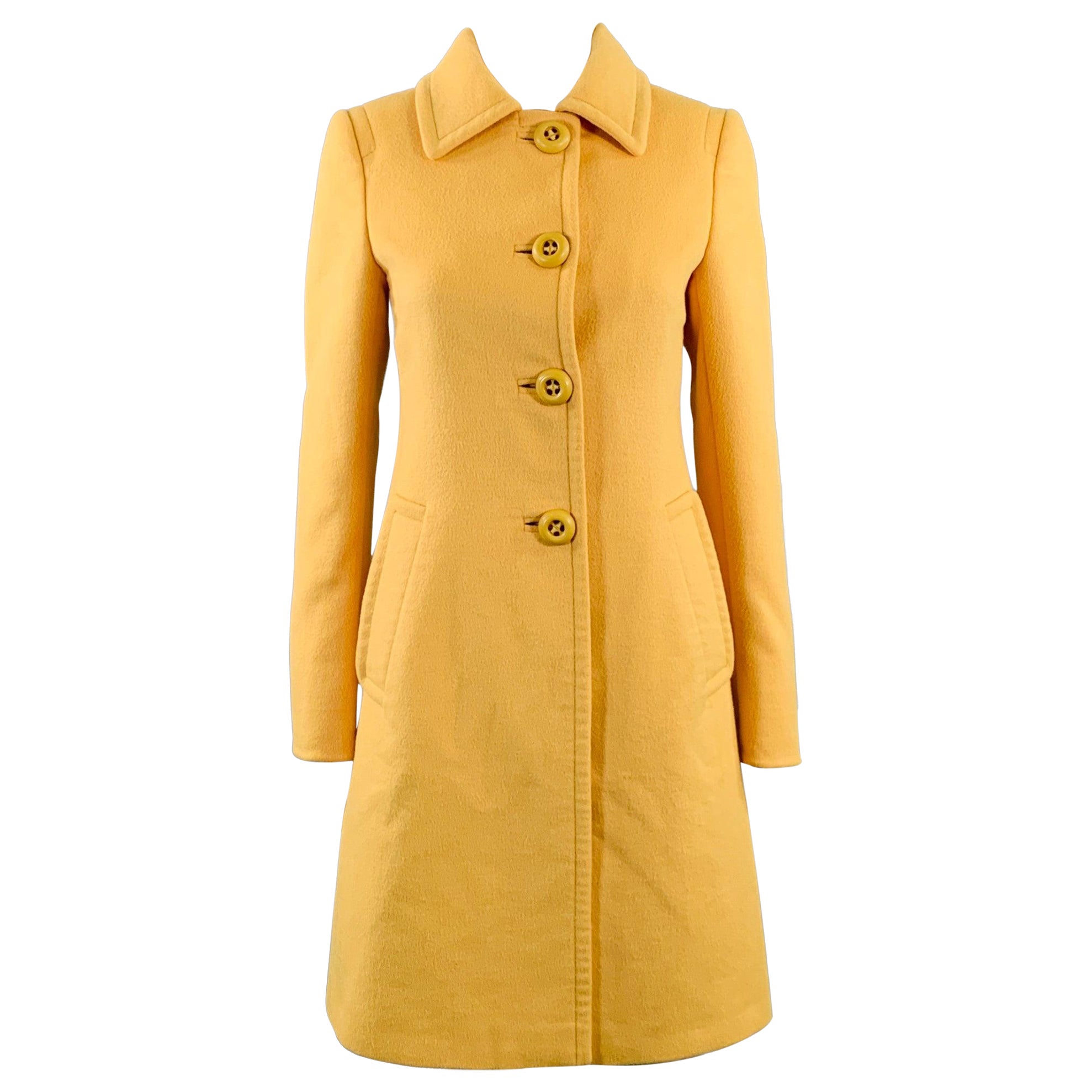 PRADA Size 2 Yellow Virgin Wool Angora Cashgora Single Breasted Coat