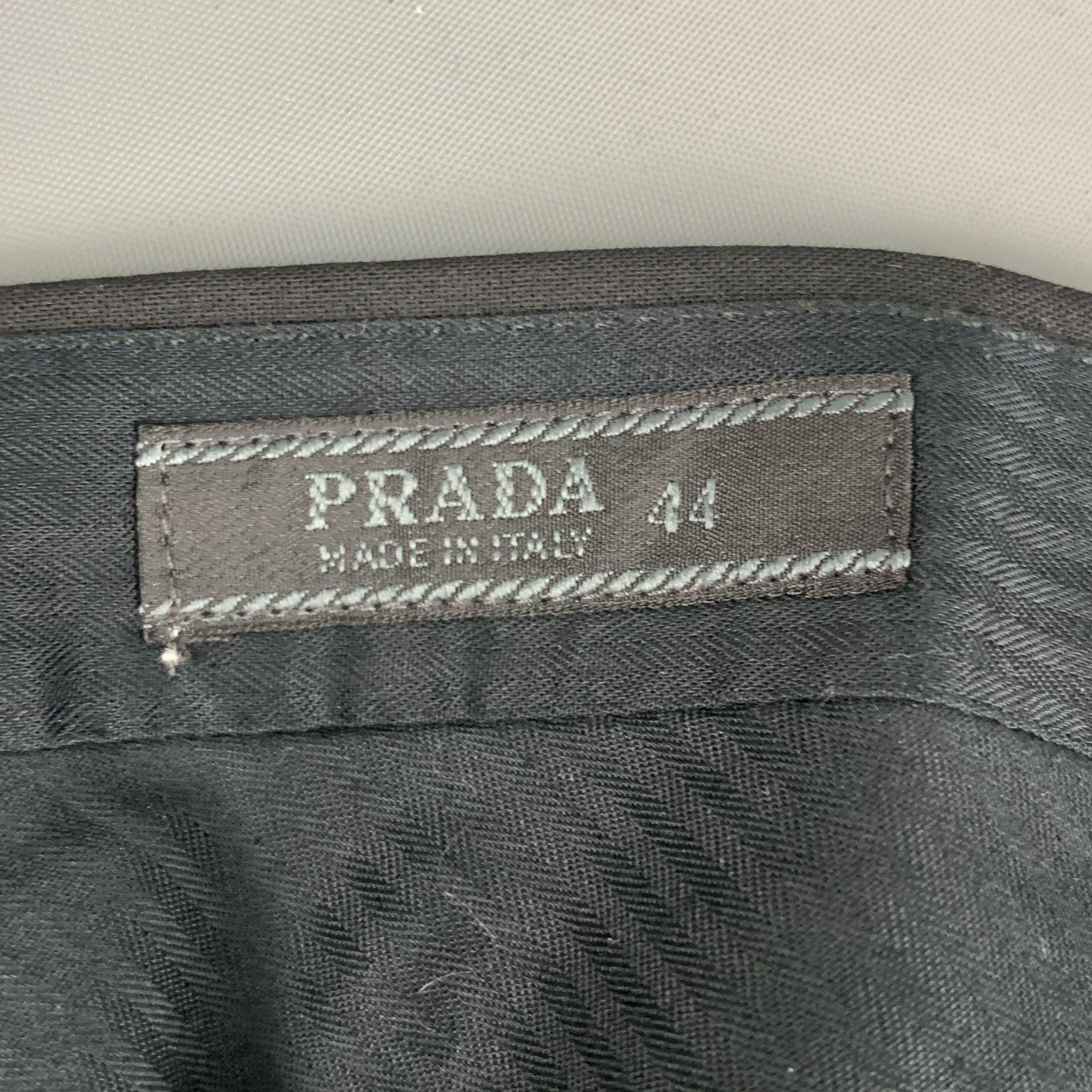PRADA Size 30 Black Solid Wool Zip Fly Dress Pants For Sale 1