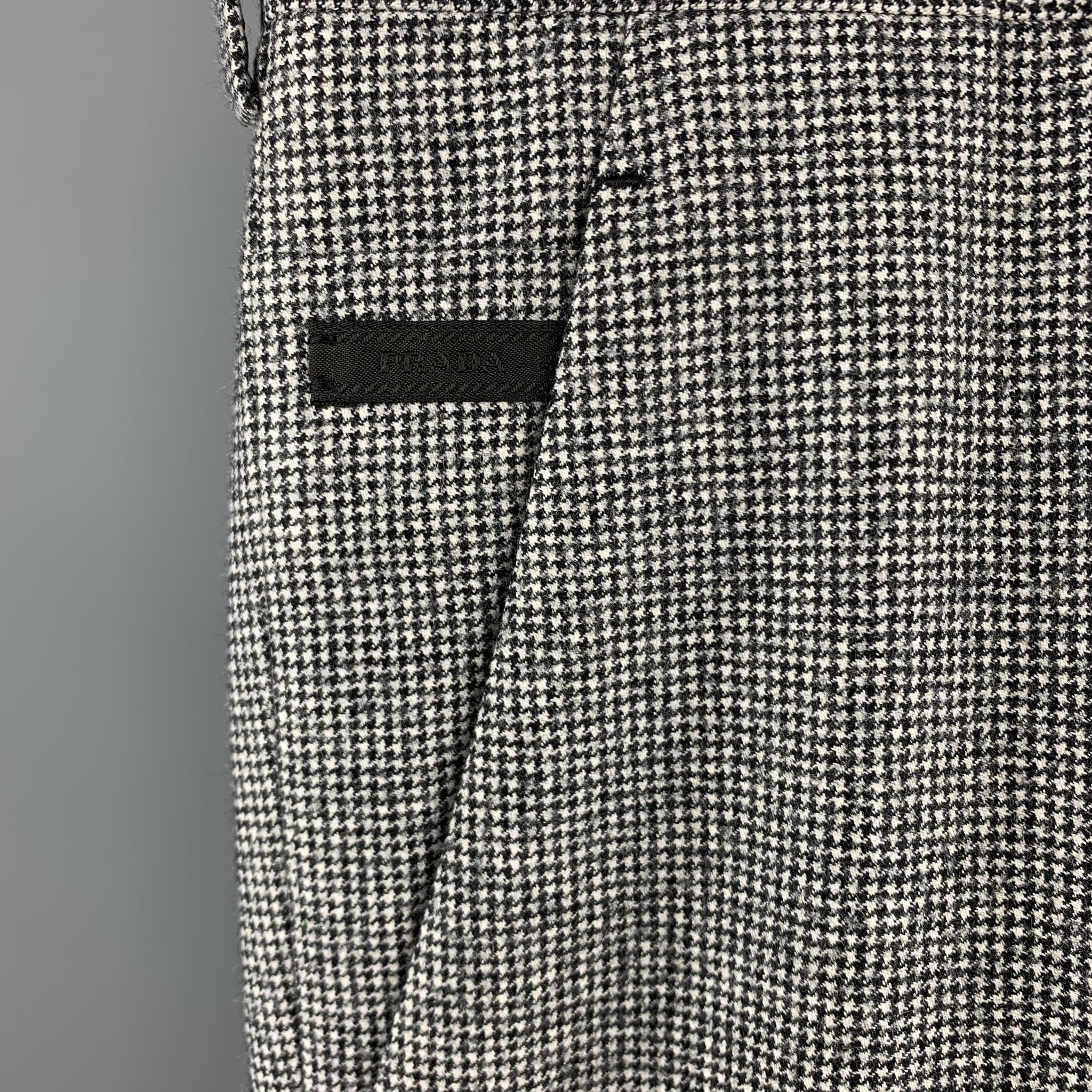 Gray PRADA Size 30 Black & White Houndstooth Wool Button Fly Casual Pants