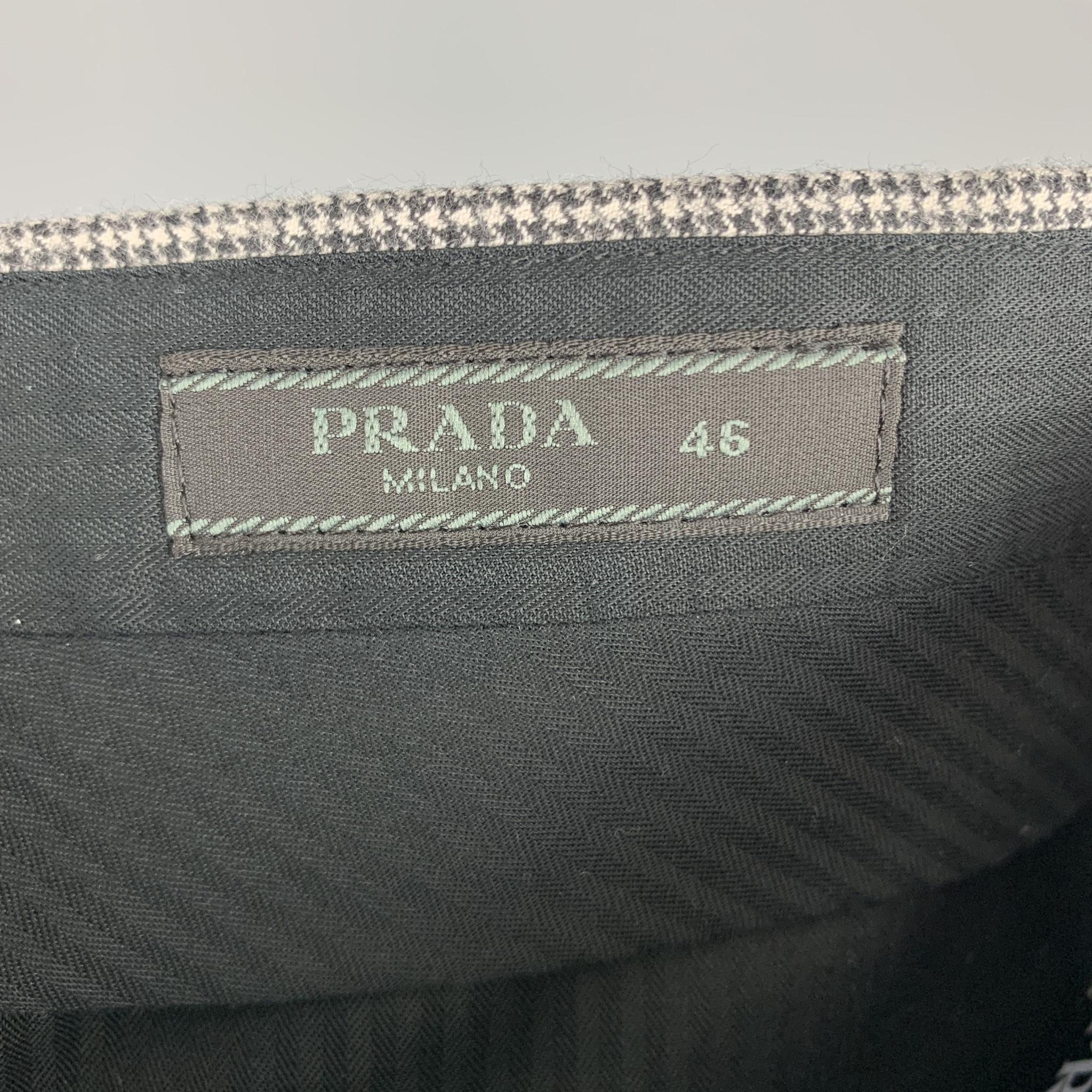 Men's PRADA Size 30 Black & White Houndstooth Wool Button Fly Casual Pants
