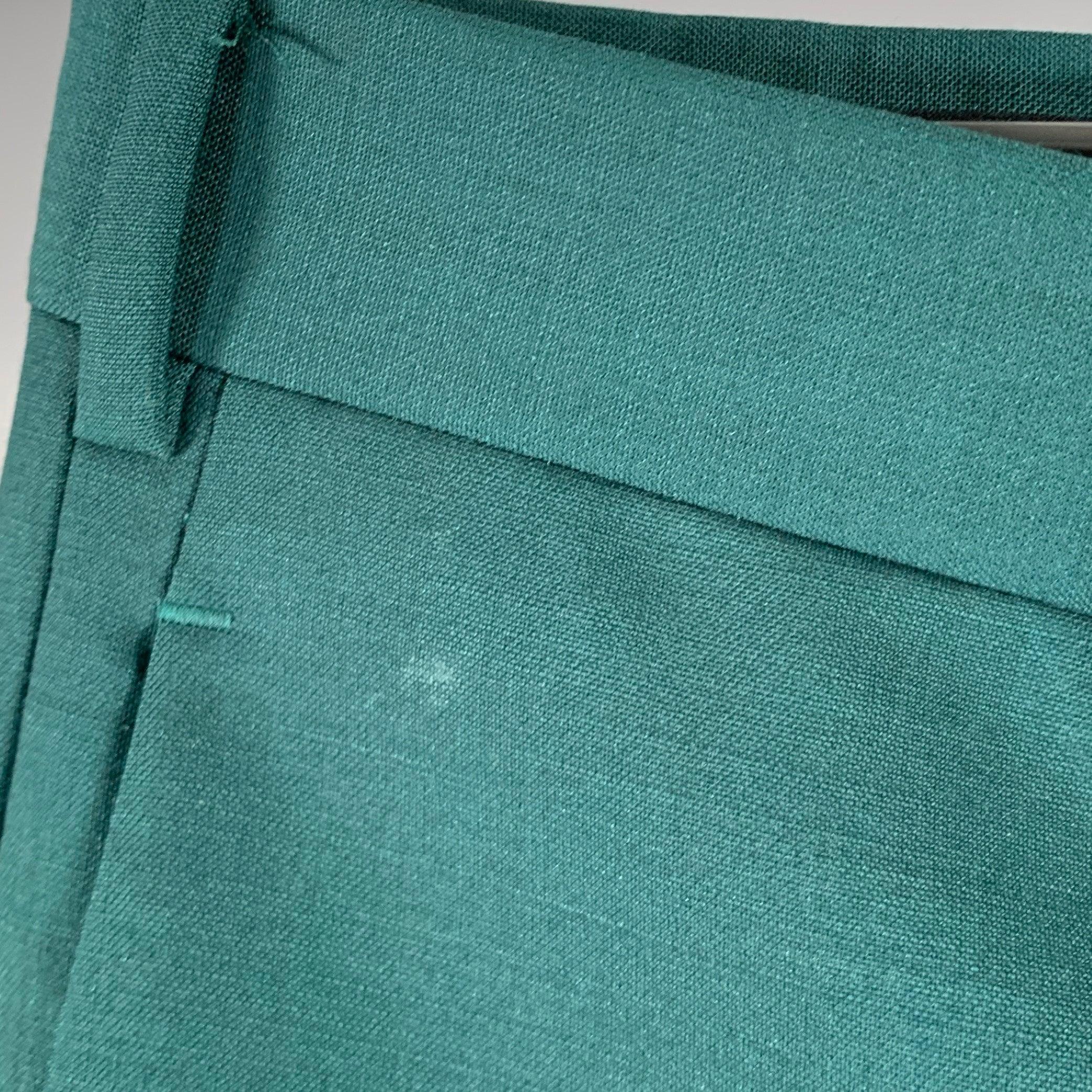 PRADA Size 30 Green Wool Mohair Button Fly Dress Pants In Good Condition In San Francisco, CA