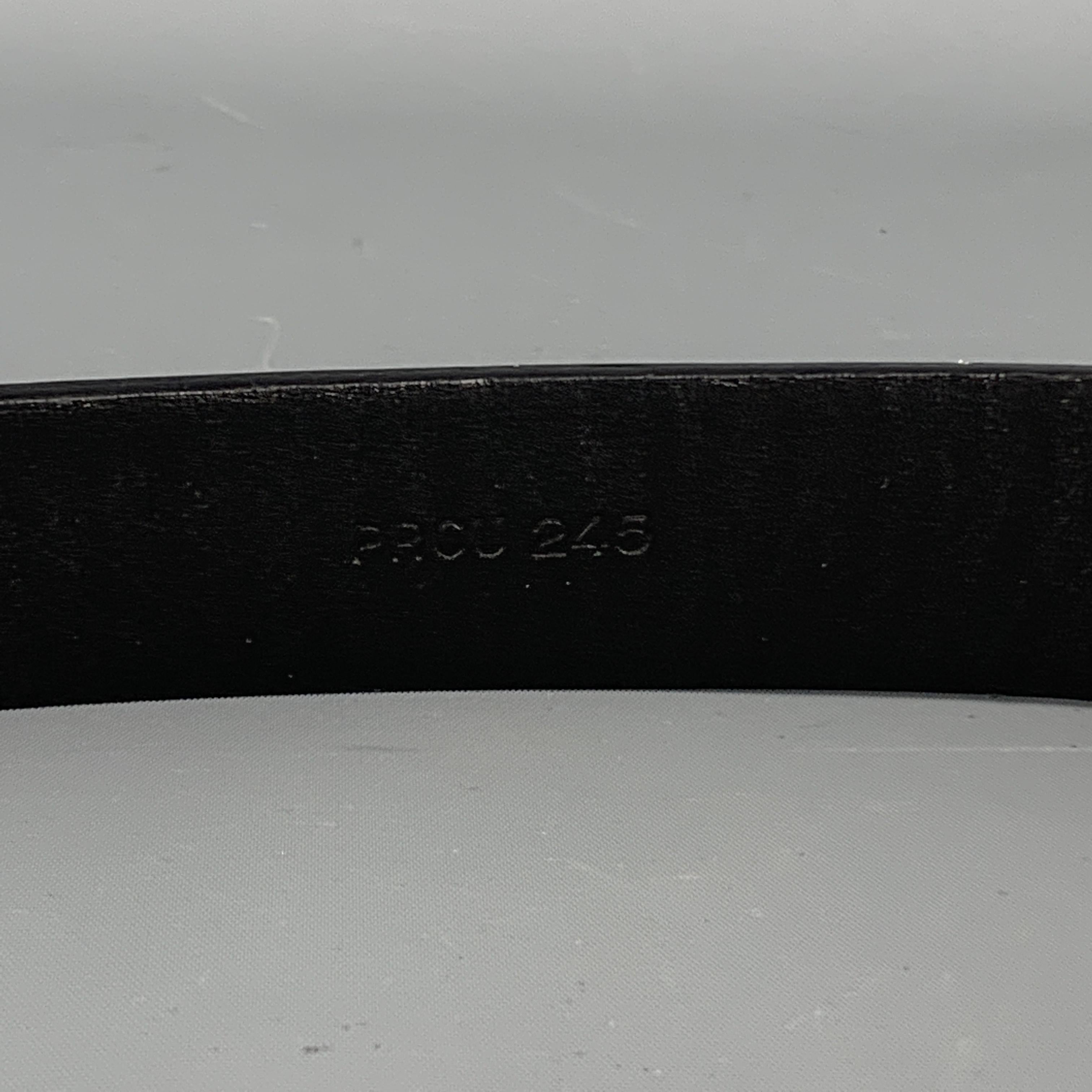 PRADA Size 32 Black Leather Silver Tone Rectangle Buckle Belt 4