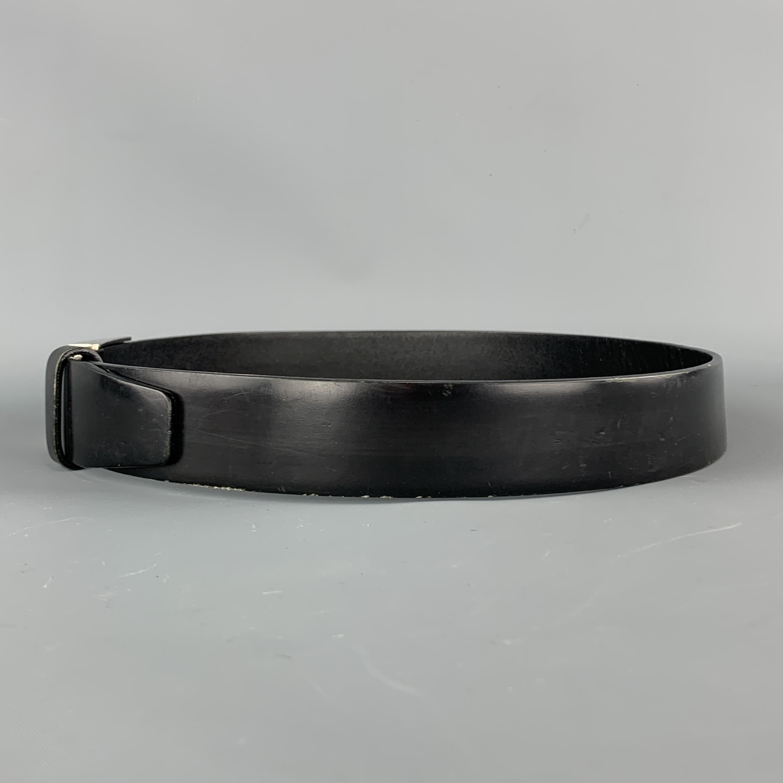 PRADA Size 32 Black Leather Silver Tone Rectangle Buckle Belt In Fair Condition In San Francisco, CA