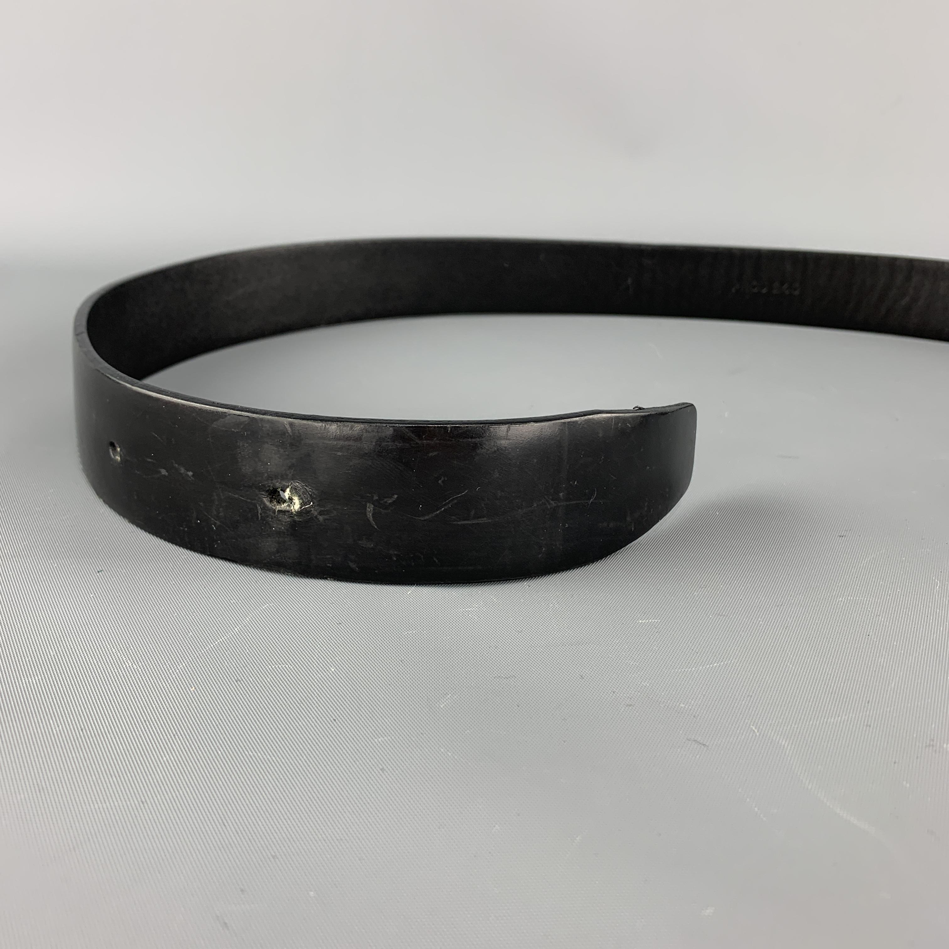 PRADA Size 32 Black Leather Silver Tone Rectangle Buckle Belt 1