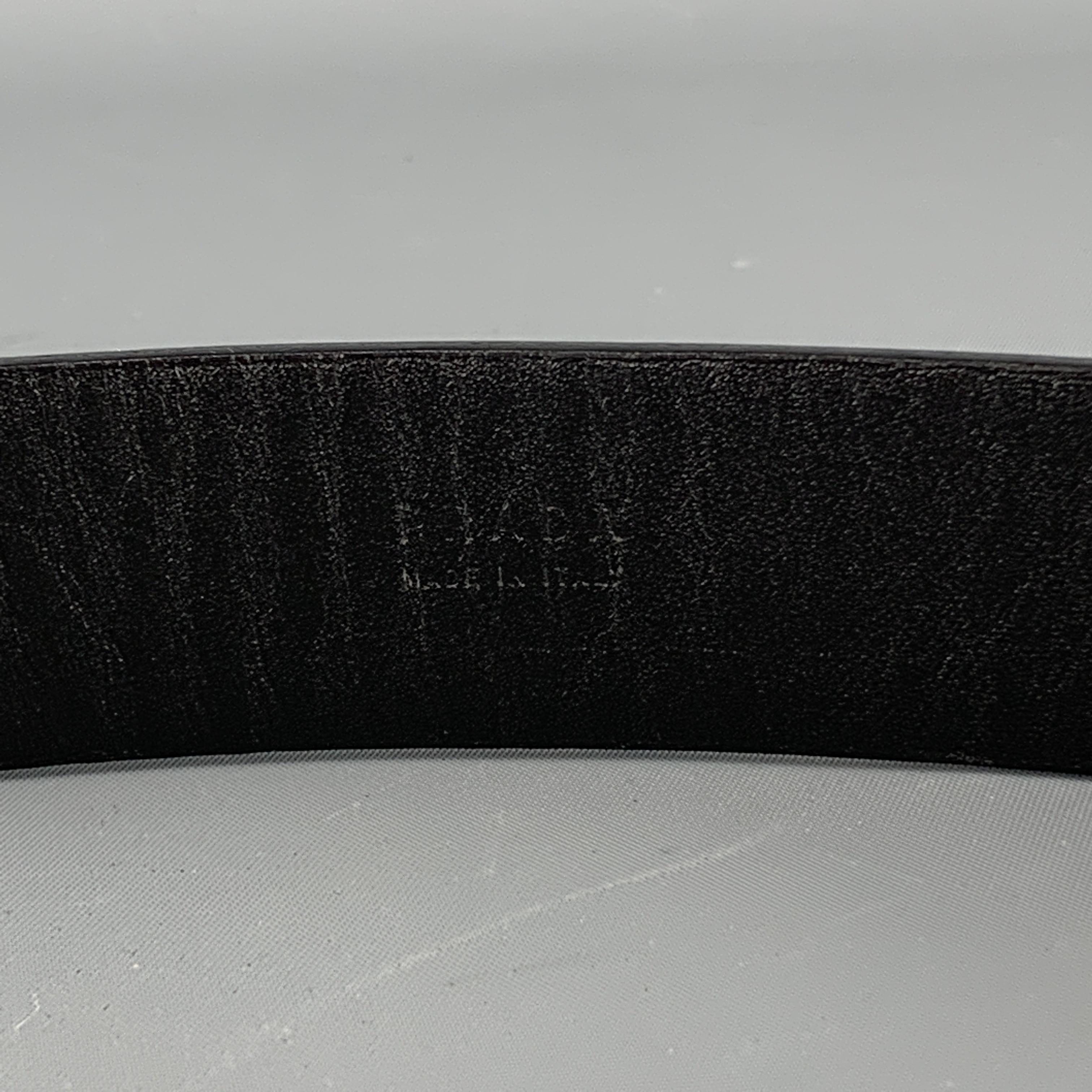 PRADA Size 32 Black Leather Silver Tone Rectangle Buckle Belt 3