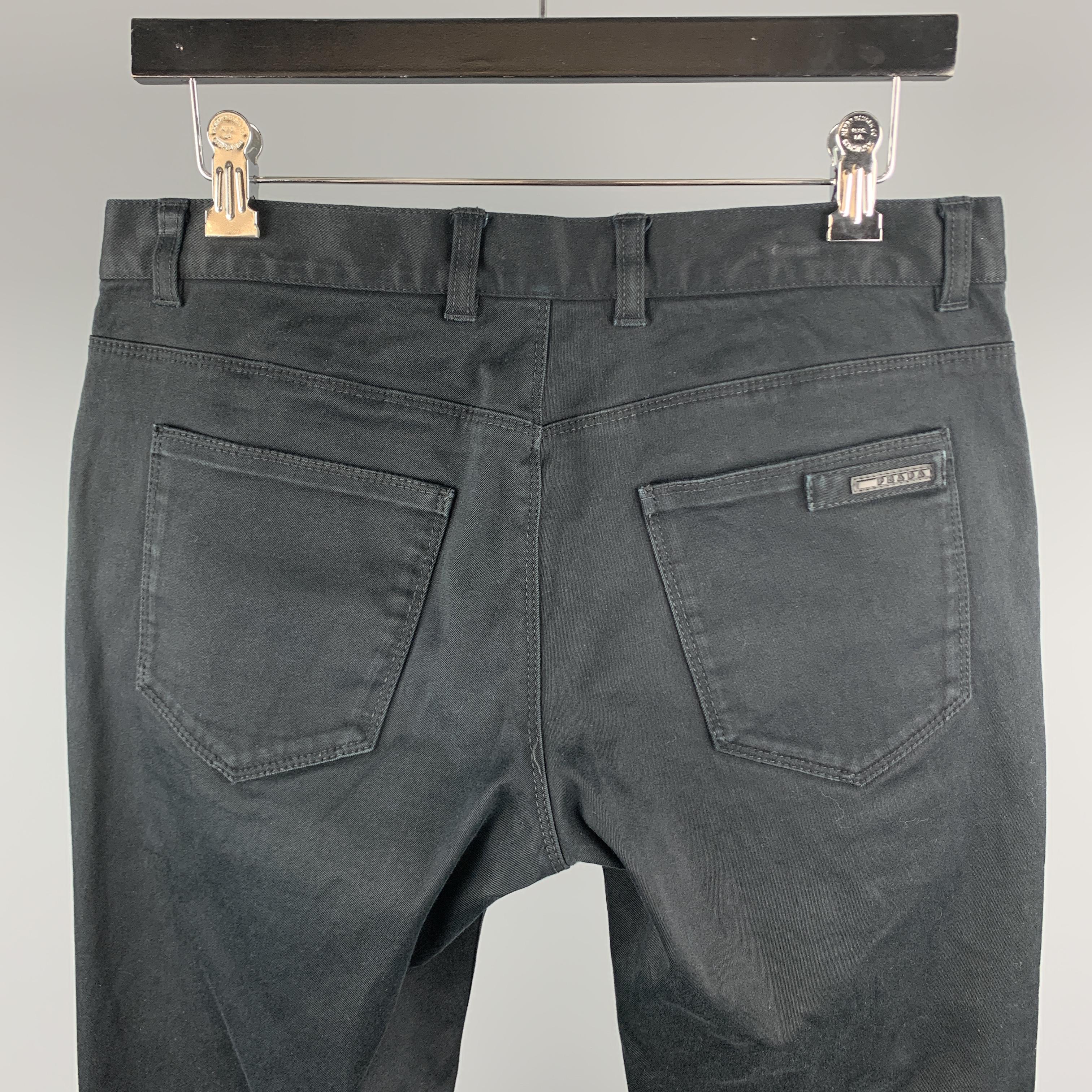 Men's PRADA Size 32 Black Solid Cotton Blend Button Fly Jeans