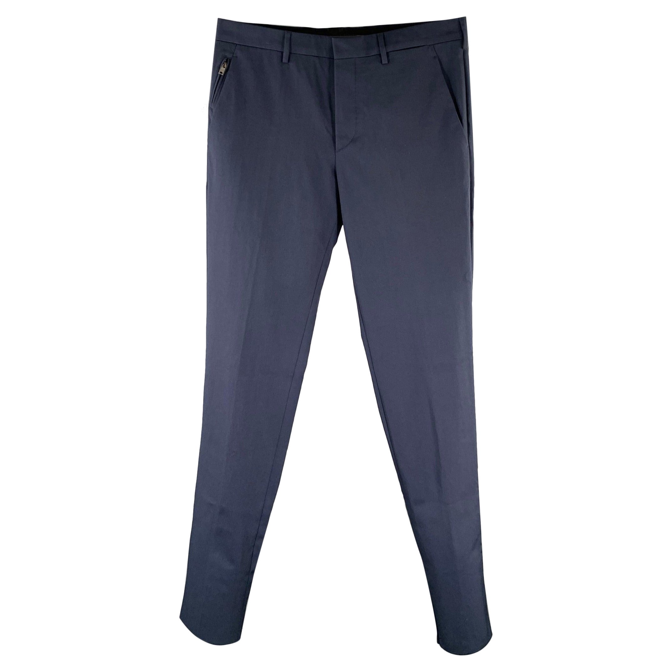 PRADA Size 32 Navy Virgin Wool Blend Pants For Sale