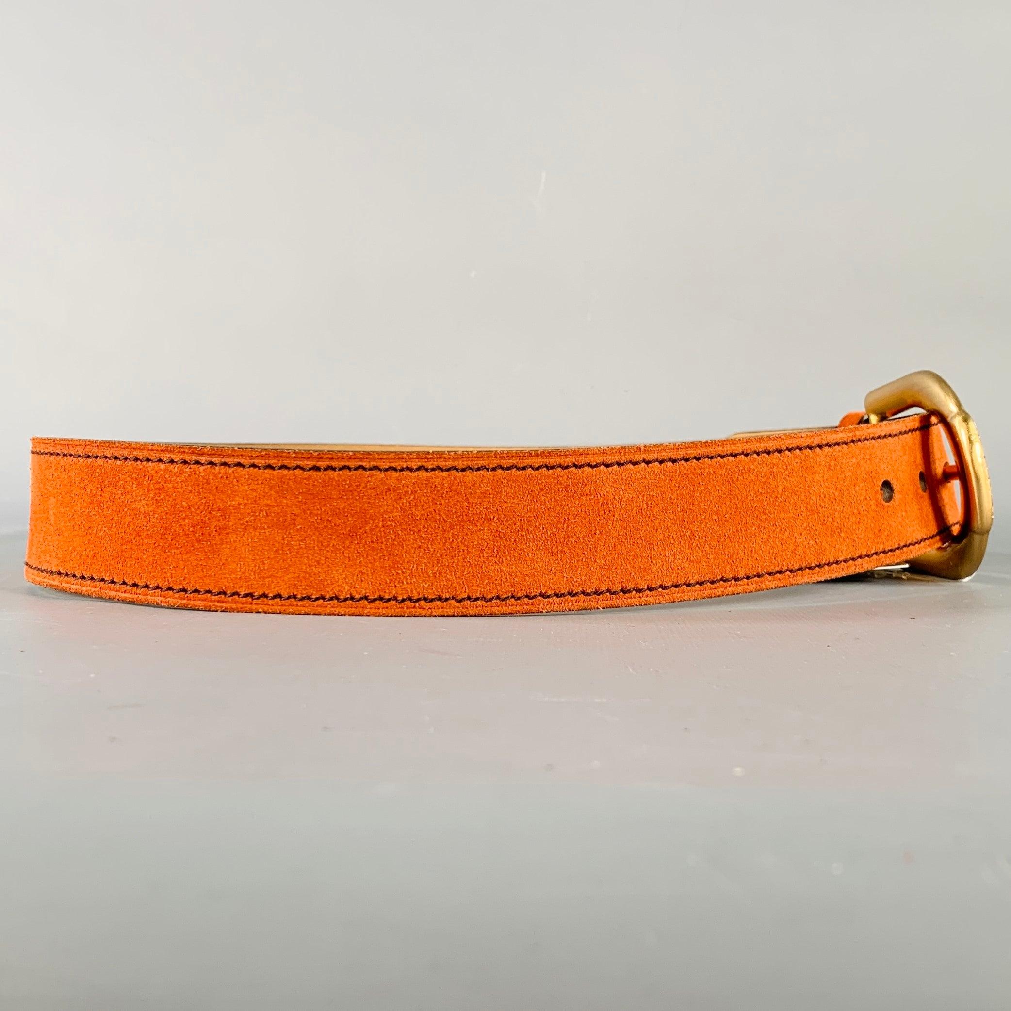 Orange PRADA Taille 32 Ceinture en daim orange et or en vente