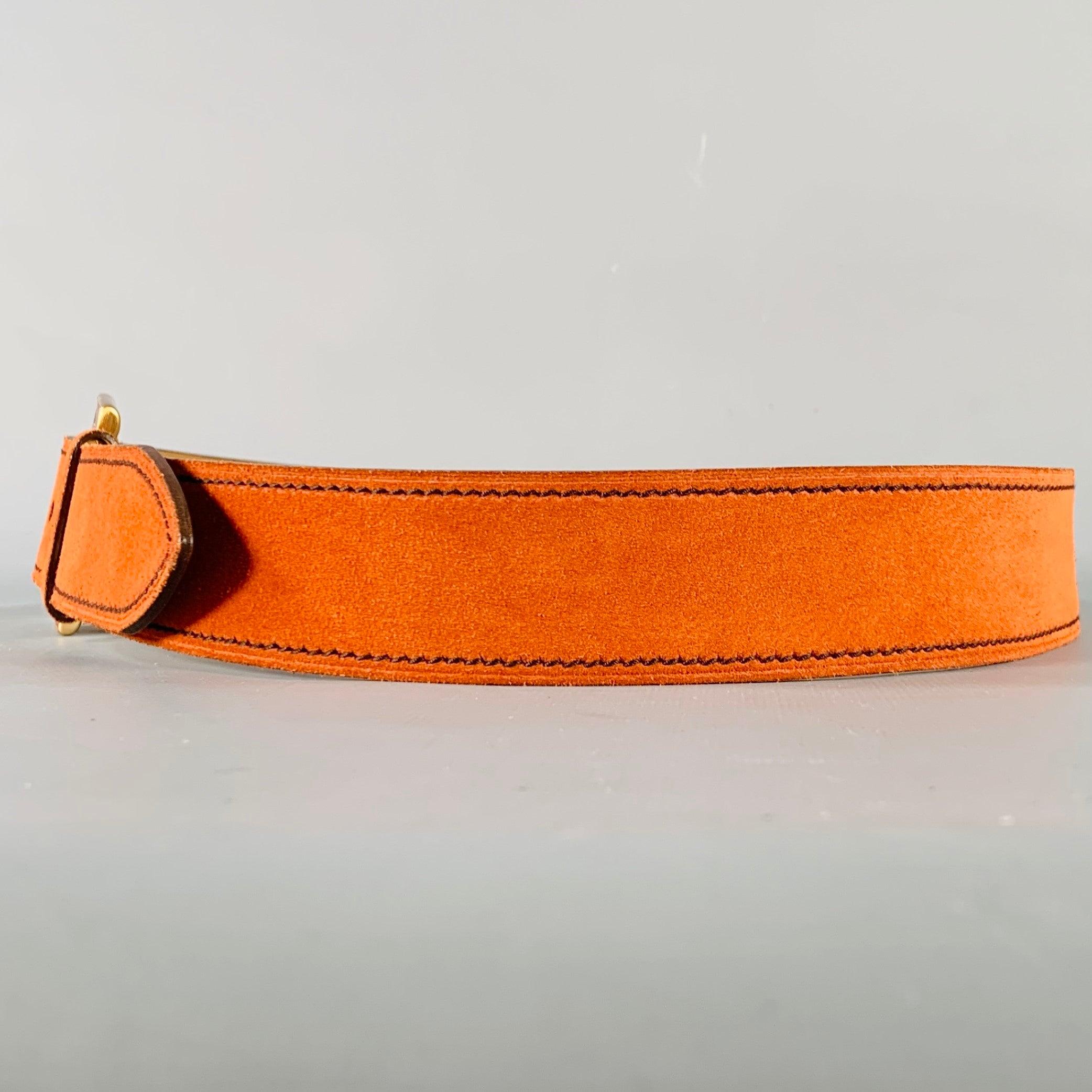 PRADA Taille 32 Ceinture en daim orange et or Pour hommes en vente